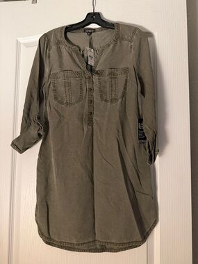 Express Olive Green Button-Front Tunic.